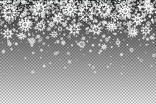 Falling white snowflakes isolated on transparent background. Snow background. Snowflakes for design Christmas and New Year banners and cards.