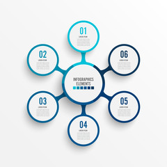 Poster - Vector infographic template with 3D paper label, integrated circles. Business concept with 6 options. For content, diagram, flowchart, steps, parts, timeline infographics, workflow, chart.