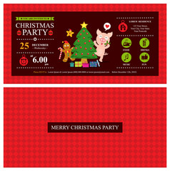 Poster - Christmas invitation card with cute pig