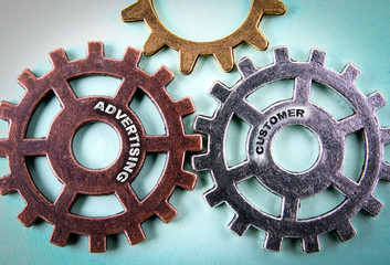 Wall Mural - Advertising and customer concept. toothed wheel mechanism