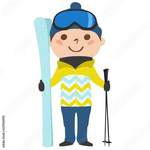 男の子のイラスト スキー板とストックを持って ウィンタースポーツのスキーをしようとしている Adobe Stock でこのストックベクターを購入して 類似のベクターをさらに検索 Adobe Stock