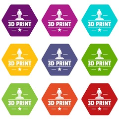 Poster - Process 3d printing icons 9 set coloful isolated on white for web