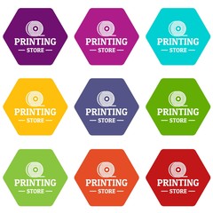 Poster - Store 3d printing icons 9 set coloful isolated on white for web