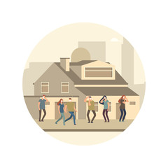 Wall Mural - People in dust mask in the big city vector concept illustration