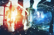 © alphaspirit - Business people work together in office. Concept of teamwork and partnership. double exposure with modern city and light effects