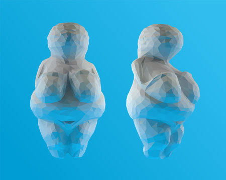 White Stone Age Venus of Willendorf on Blue Background. Isolated Illustration, Vector 3D Rendering