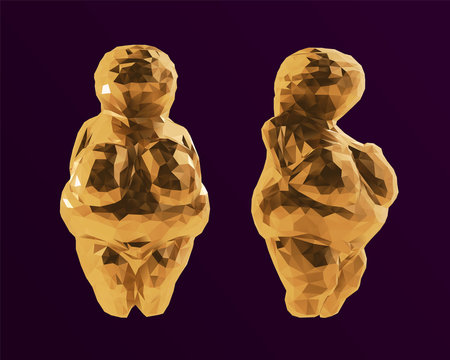 Golden Stone Age Venus of Willendorf. Isolated Illustration, Vector 3D Rendering