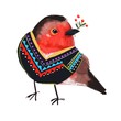 Cute bird in sweater. Hand drawn illustration