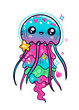 Sparkling kawaii jellyfish. Hand drawn colored vector illustration
