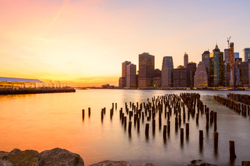 Sticker - View of the city of New York and the bay. New York.   Long light exposure.
