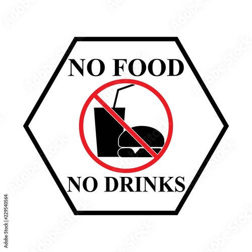 No Food Or Drinks Sign Silhouette Hamburger And Cup In Red Circle