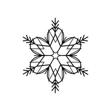 Snowflake Sign. Silhouette Design Black Snowflake On White Background. Symbol Of Christmas Holiday Season. Monochrome Template For Prints, Card. Isolated Graphic Element. Flat Vector Illustration