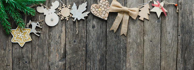 Wall Mural - christmas wooden and natural decoration ornament wide horizontal banner with copyspace
