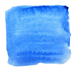 Square watercolor blue on a white background. Drawn by hand.