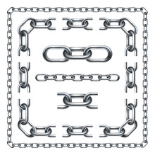 A Chain Link Graphic Resource For Creating Designs . Seamless Links And Corners Of Various Kinds Arranged In Layers In Vector Version. 
