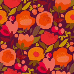 Wall Mural - Autumn abstract floral orange seamless pattern.