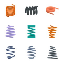 Poster - coil cable icon set. flat set of 9 coil cable vector icons for web design