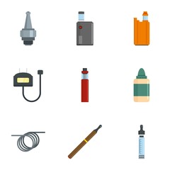 Poster - Smoke vaping icon set. Flat set of 9 smoke vaping vector icons for web design