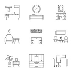 Poster - House furniture icon set. Outline set of 9 house furniture vector icons for web design isolated on white background
