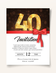 Wall Mural - wedding invitation card template to the day of forty fortieth years anniversary with abstract text v