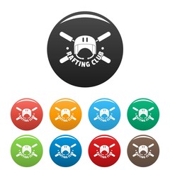 Poster - Rafting club helmet icons set 9 color vector isolated on white for any design