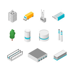 Poster - Factory Set Isolated on a White Background 3d Isometric View. Vector