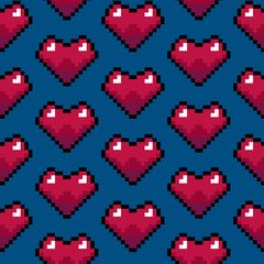 Poster - Color Pixel Heart Games Seamless Pattern Background. Vector