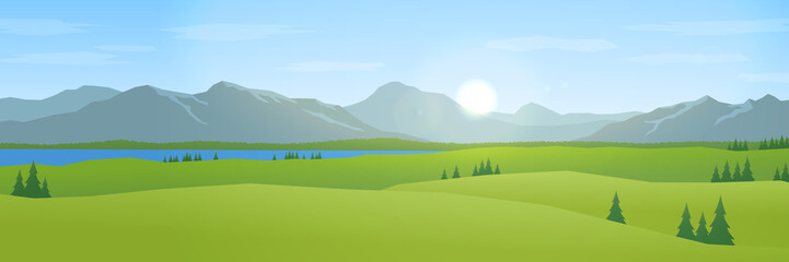 Wall Mural - mountains and hills landscape flat design panorama