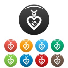 Sticker - Gemstone heart icons set 9 color vector isolated on white for any design