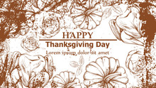 Happy Thanksgiving Card With Turkey And Pumpkins Vector. Line Art Grunge Background Detailed Illustrations