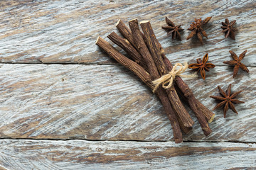 Wall Mural - licorice root and anise on the table - Glycyrrhiza glabra