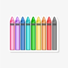 Sticker - Colorful crayons sticker on white background 