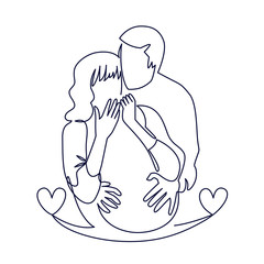 Wall Mural - Continuous single drawn one line of enamored conjugal pregnant couple drawn by hand picture silhouette. Line art. character of a pregnant woman with her husband