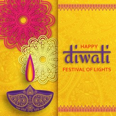 Greeting card for Diwali festival celebration in India. Vector illustration