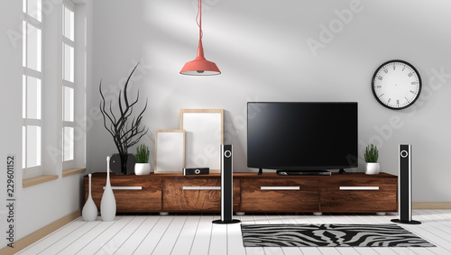 Smart Tv Mockup With Blank Black Screen Hanging On The