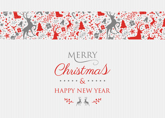 Wall Mural - Christmas greeting card with text and decorations. Vector.