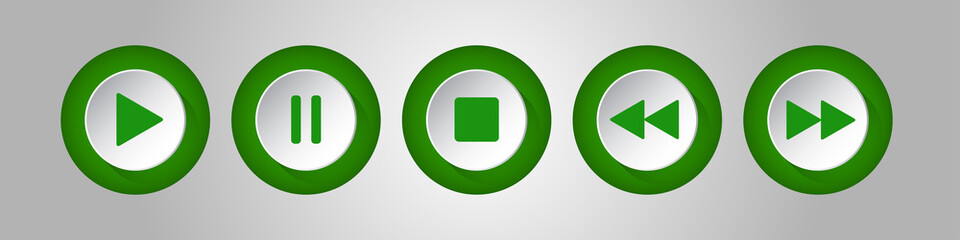 green, white round music control buttons set