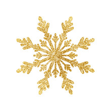 Gold Glitter Texture Snowflake Isolated On White Background. Vector Illustration.