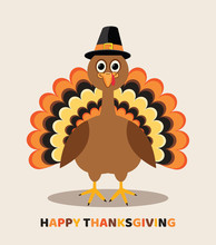 Vector Card For Thanksgiving Day With Cartoon Turkey