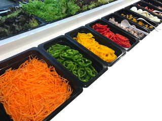 Non-Toxic Fruits and Vegetablesin salad bar counter From the concept of healthy food. And weight control