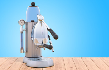 Poster - Manual coffeemaker or coffee machine retro design on the wooden table. 3D rendering