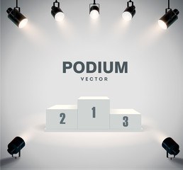 Wall Mural - round podium illuminated by searchlights. stock vector illustration.
