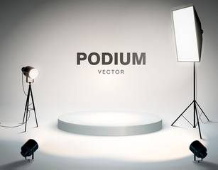 Wall Mural - round podium with spotlight. modern photostudio. place. stock vector illustration.