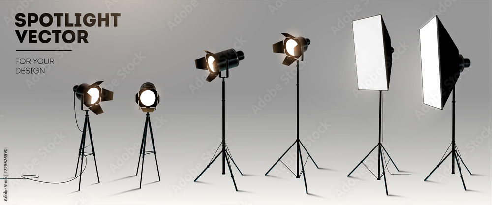 Spotlights realistic transparent background for show contest or interview vector illustration - obrazy, fototapety, plakaty 