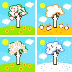 Wall Mural - Coloring page. Four seasons apple tree. Life cycle of tree