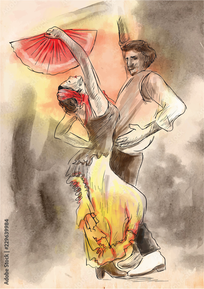 Flamenco - An hand painted vector illustration. - obrazy, fototapety, plakaty 
