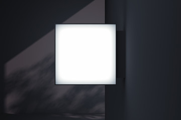Wall Mural - Blank square store signboard. Empty shop lightbox on the wall. 3d rendering.