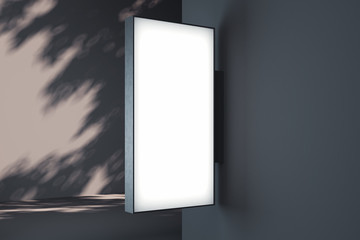 Wall Mural - Blank rectangular store signboard. Empty shop lightbox on wall. 3d rendering.
