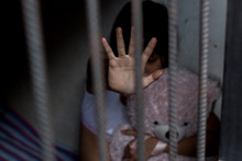 Stop Violence And Rape, Concept Photo Of Sexual And Trafficking Assault,traumatized Young Girl