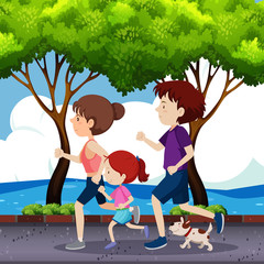 Wall Mural - Family jogging on the road